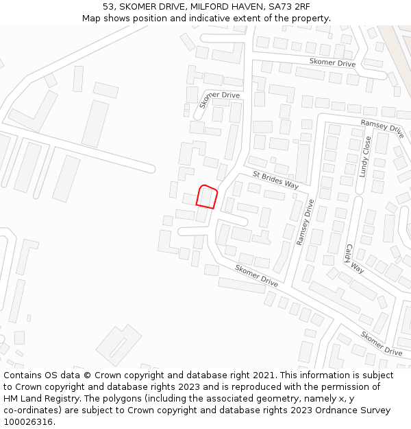 53, SKOMER DRIVE, MILFORD HAVEN, SA73 2RF: Location map and indicative extent of plot