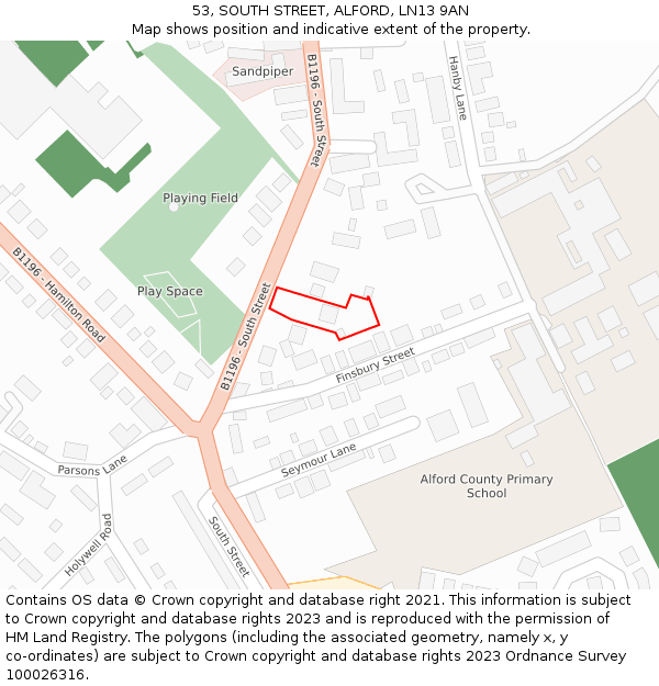 53, SOUTH STREET, ALFORD, LN13 9AN: Location map and indicative extent of plot