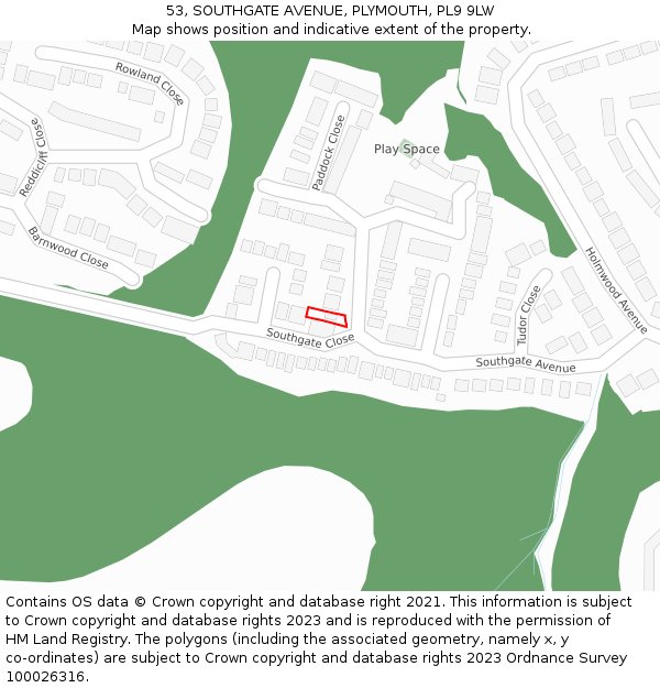 53, SOUTHGATE AVENUE, PLYMOUTH, PL9 9LW: Location map and indicative extent of plot
