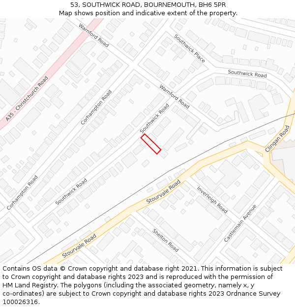 53, SOUTHWICK ROAD, BOURNEMOUTH, BH6 5PR: Location map and indicative extent of plot