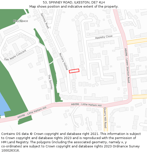 53, SPINNEY ROAD, ILKESTON, DE7 4LH: Location map and indicative extent of plot