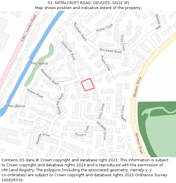 53, SPITALCROFT ROAD, DEVIZES, SN10 3FJ: Location map and indicative extent of plot