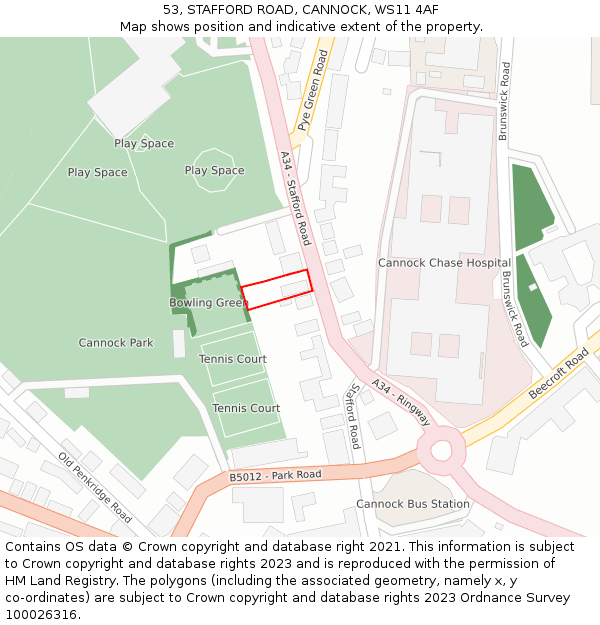 53, STAFFORD ROAD, CANNOCK, WS11 4AF: Location map and indicative extent of plot