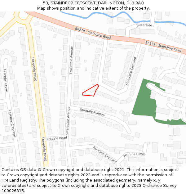 53, STAINDROP CRESCENT, DARLINGTON, DL3 9AQ: Location map and indicative extent of plot