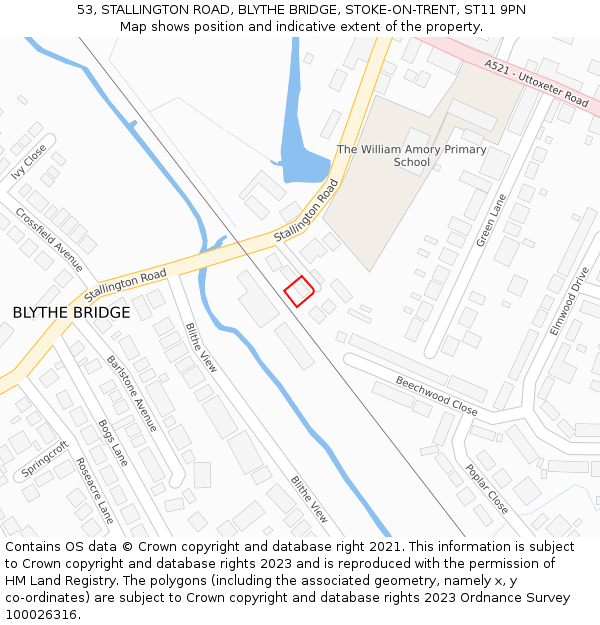 53, STALLINGTON ROAD, BLYTHE BRIDGE, STOKE-ON-TRENT, ST11 9PN: Location map and indicative extent of plot