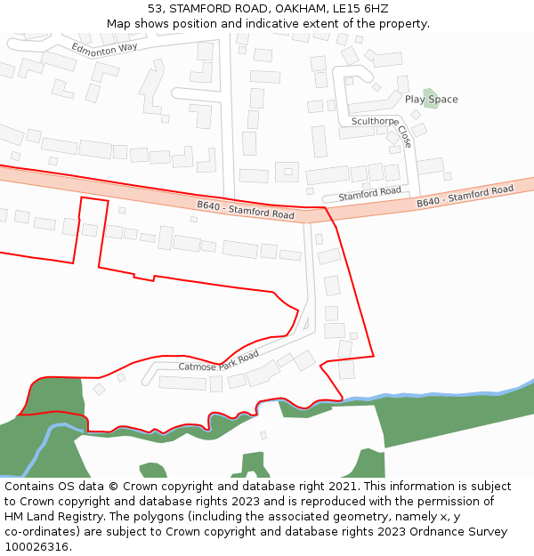 53, STAMFORD ROAD, OAKHAM, LE15 6HZ: Location map and indicative extent of plot