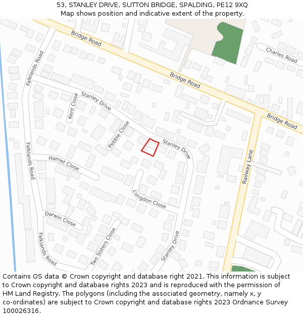 53, STANLEY DRIVE, SUTTON BRIDGE, SPALDING, PE12 9XQ: Location map and indicative extent of plot