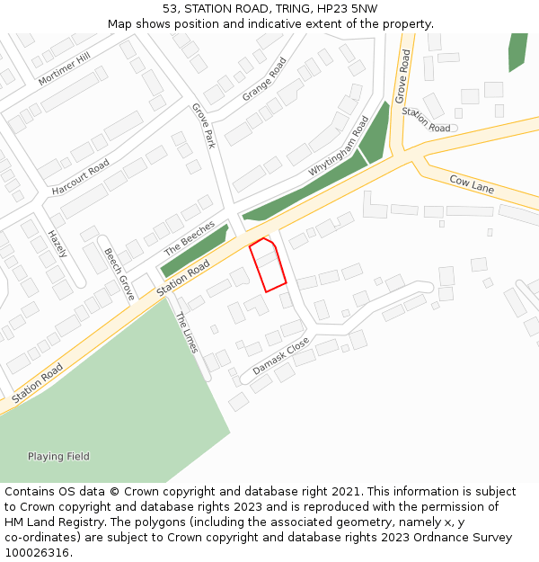 53, STATION ROAD, TRING, HP23 5NW: Location map and indicative extent of plot