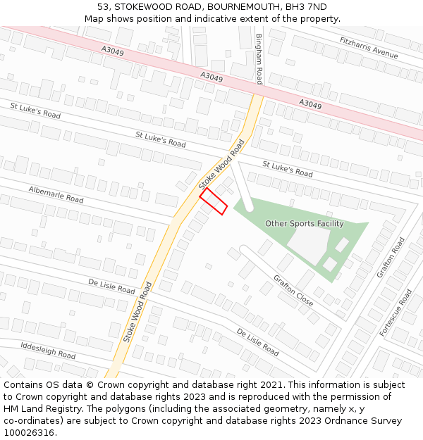 53, STOKEWOOD ROAD, BOURNEMOUTH, BH3 7ND: Location map and indicative extent of plot