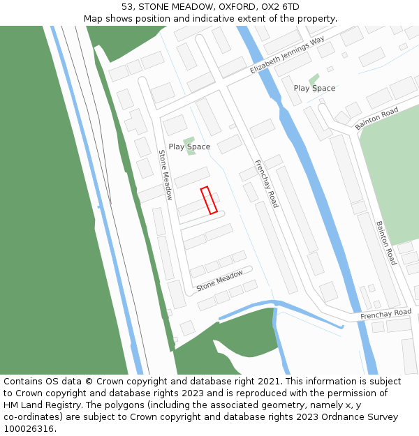 53, STONE MEADOW, OXFORD, OX2 6TD: Location map and indicative extent of plot