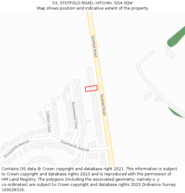 53, STOTFOLD ROAD, HITCHIN, SG4 0QW: Location map and indicative extent of plot