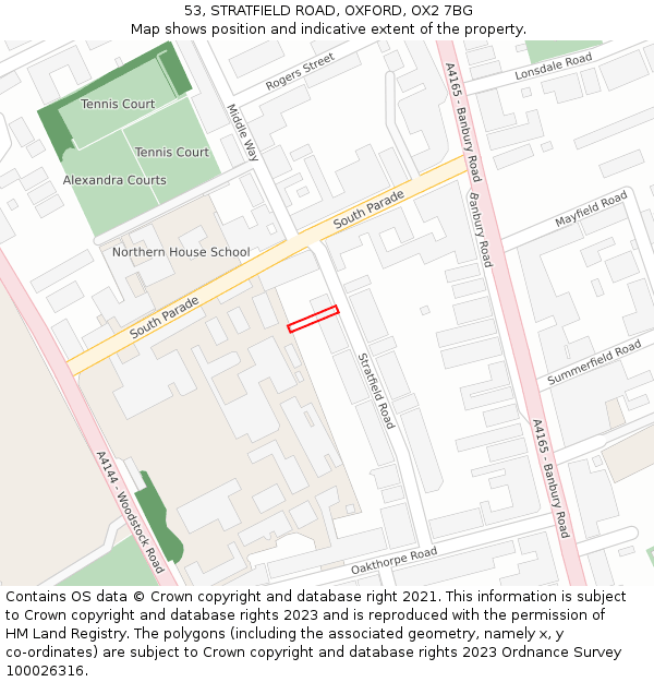 53, STRATFIELD ROAD, OXFORD, OX2 7BG: Location map and indicative extent of plot