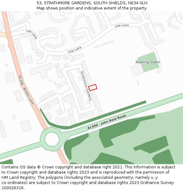 53, STRATHMORE GARDENS, SOUTH SHIELDS, NE34 0LH: Location map and indicative extent of plot