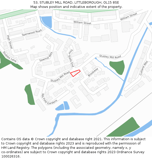 53, STUBLEY MILL ROAD, LITTLEBOROUGH, OL15 8SE: Location map and indicative extent of plot
