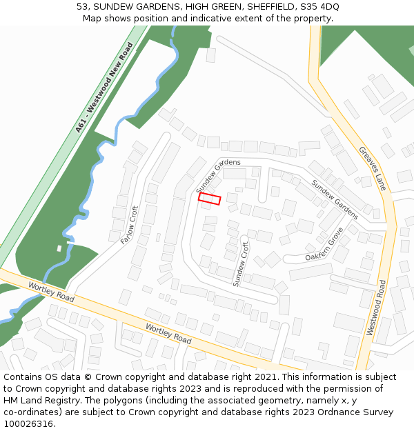 53, SUNDEW GARDENS, HIGH GREEN, SHEFFIELD, S35 4DQ: Location map and indicative extent of plot