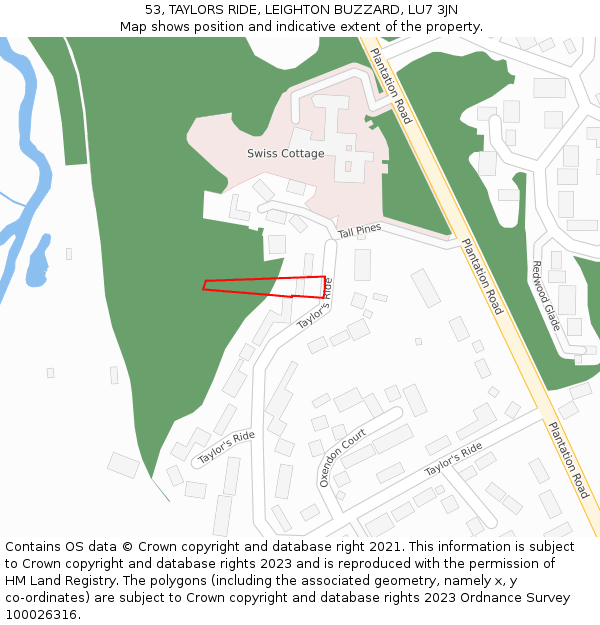 53, TAYLORS RIDE, LEIGHTON BUZZARD, LU7 3JN: Location map and indicative extent of plot