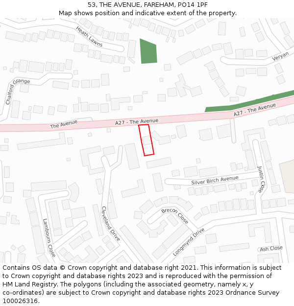 53, THE AVENUE, FAREHAM, PO14 1PF: Location map and indicative extent of plot