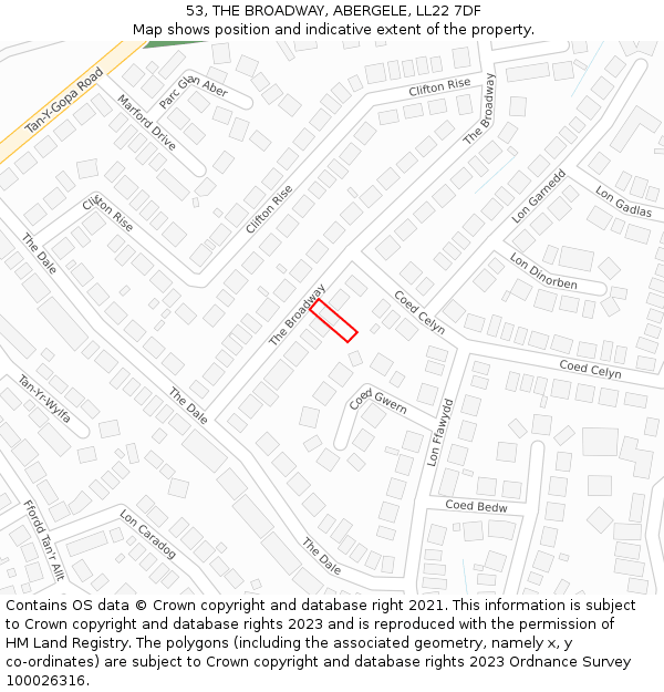 53, THE BROADWAY, ABERGELE, LL22 7DF: Location map and indicative extent of plot