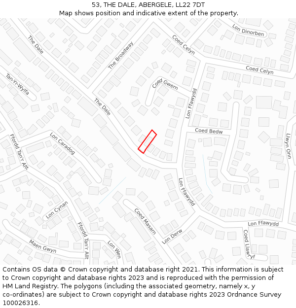 53, THE DALE, ABERGELE, LL22 7DT: Location map and indicative extent of plot