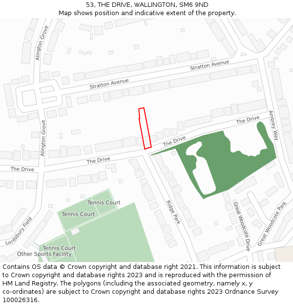 53, THE DRIVE, WALLINGTON, SM6 9ND: Location map and indicative extent of plot