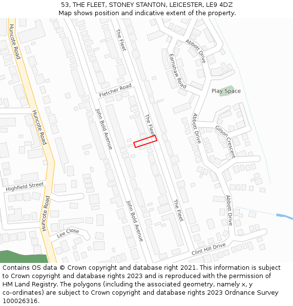 53, THE FLEET, STONEY STANTON, LEICESTER, LE9 4DZ: Location map and indicative extent of plot