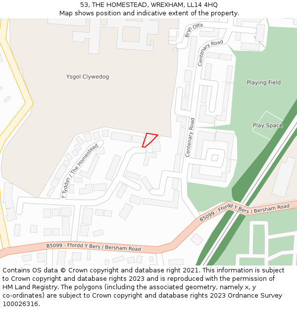 53, THE HOMESTEAD, WREXHAM, LL14 4HQ: Location map and indicative extent of plot