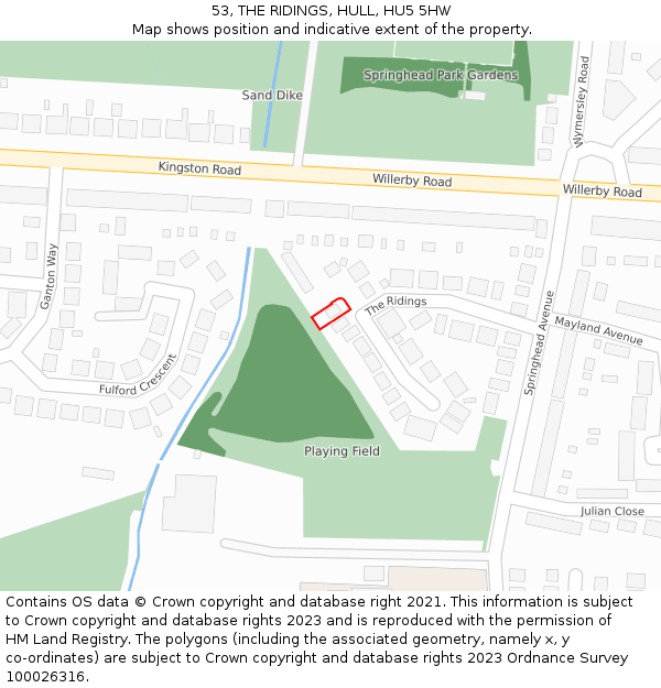 53, THE RIDINGS, HULL, HU5 5HW: Location map and indicative extent of plot