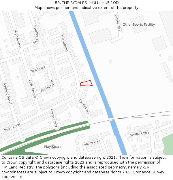 53, THE RYDALES, HULL, HU5 1QD: Location map and indicative extent of plot