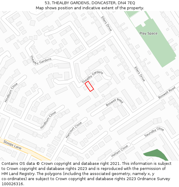 53, THEALBY GARDENS, DONCASTER, DN4 7EQ: Location map and indicative extent of plot