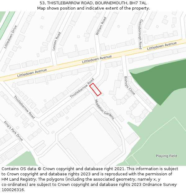 53, THISTLEBARROW ROAD, BOURNEMOUTH, BH7 7AL: Location map and indicative extent of plot