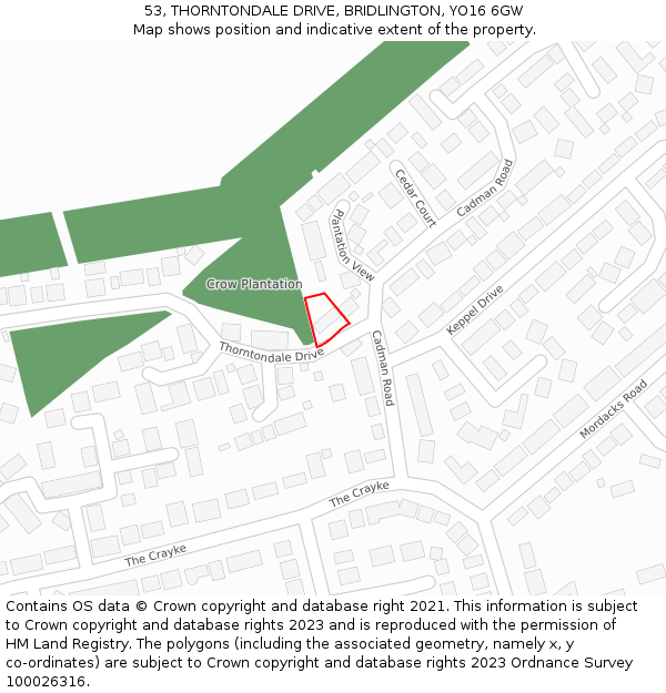 53, THORNTONDALE DRIVE, BRIDLINGTON, YO16 6GW: Location map and indicative extent of plot