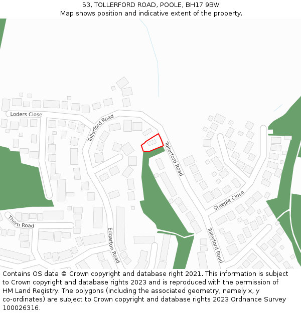 53, TOLLERFORD ROAD, POOLE, BH17 9BW: Location map and indicative extent of plot