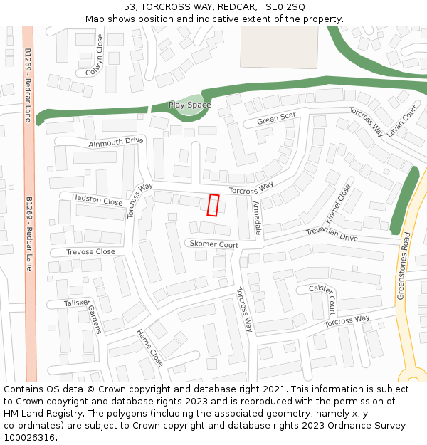 53, TORCROSS WAY, REDCAR, TS10 2SQ: Location map and indicative extent of plot