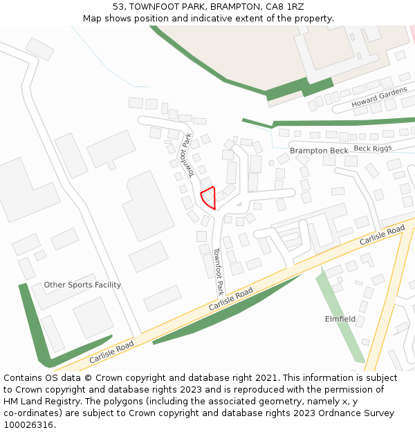 53, TOWNFOOT PARK, BRAMPTON, CA8 1RZ: Location map and indicative extent of plot