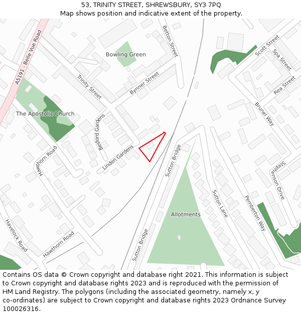 53, TRINITY STREET, SHREWSBURY, SY3 7PQ: Location map and indicative extent of plot