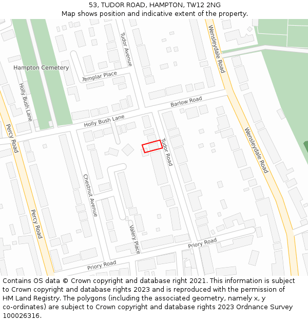53, TUDOR ROAD, HAMPTON, TW12 2NG: Location map and indicative extent of plot