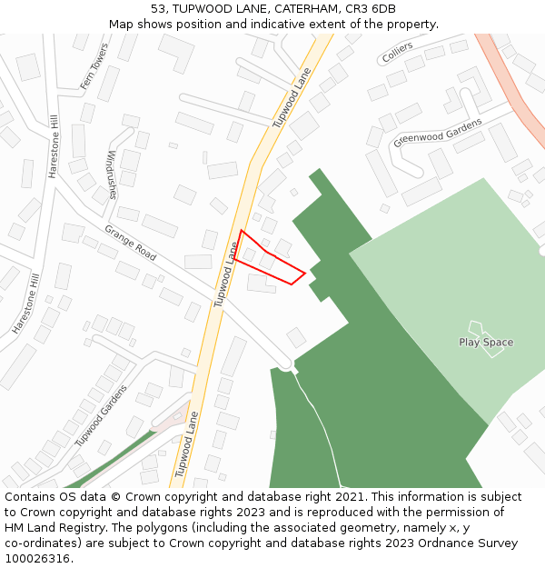 53, TUPWOOD LANE, CATERHAM, CR3 6DB: Location map and indicative extent of plot