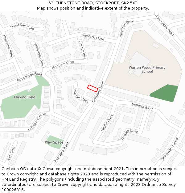 53, TURNSTONE ROAD, STOCKPORT, SK2 5XT: Location map and indicative extent of plot
