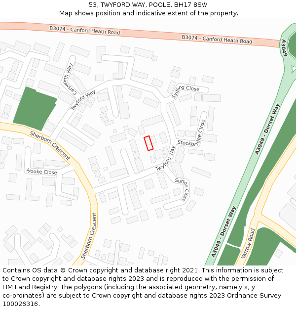 53, TWYFORD WAY, POOLE, BH17 8SW: Location map and indicative extent of plot