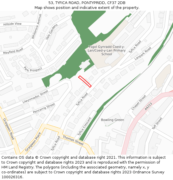 53, TYFICA ROAD, PONTYPRIDD, CF37 2DB: Location map and indicative extent of plot