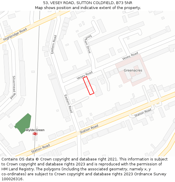 53, VESEY ROAD, SUTTON COLDFIELD, B73 5NR: Location map and indicative extent of plot