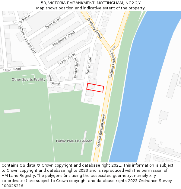 53, VICTORIA EMBANKMENT, NOTTINGHAM, NG2 2JY: Location map and indicative extent of plot