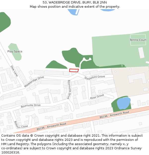 53, WADEBRIDGE DRIVE, BURY, BL8 2NN: Location map and indicative extent of plot