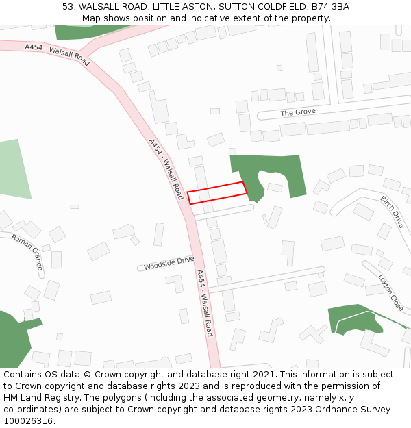 53, WALSALL ROAD, LITTLE ASTON, SUTTON COLDFIELD, B74 3BA: Location map and indicative extent of plot