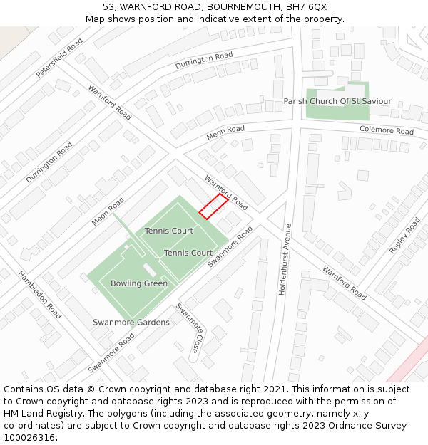 53, WARNFORD ROAD, BOURNEMOUTH, BH7 6QX: Location map and indicative extent of plot