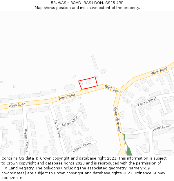 53, WASH ROAD, BASILDON, SS15 4BP: Location map and indicative extent of plot