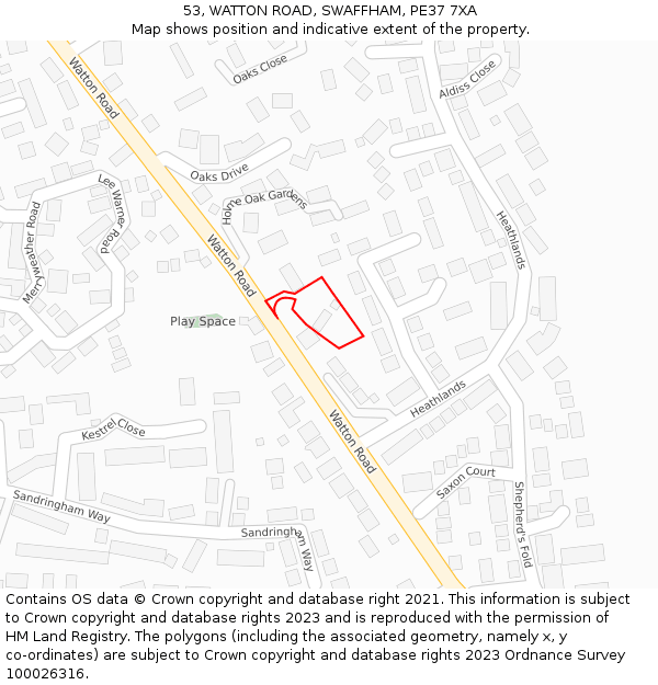 53, WATTON ROAD, SWAFFHAM, PE37 7XA: Location map and indicative extent of plot