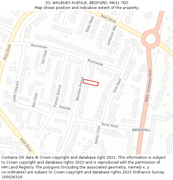 53, WAVENEY AVENUE, BEDFORD, MK41 7ED: Location map and indicative extent of plot