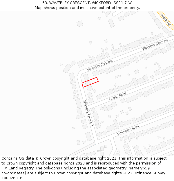 53, WAVERLEY CRESCENT, WICKFORD, SS11 7LW: Location map and indicative extent of plot