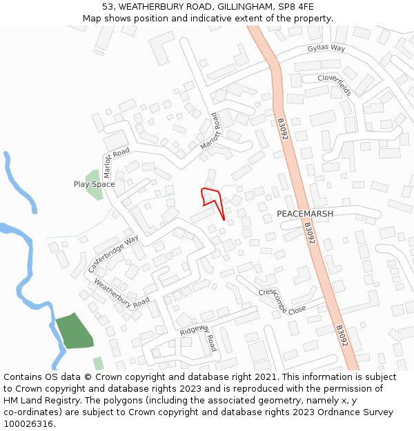 53, WEATHERBURY ROAD, GILLINGHAM, SP8 4FE: Location map and indicative extent of plot